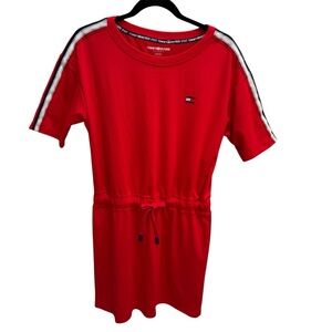 Tommy Hilfiger Sport Women S Red  Preppy  Drawstring T-Shirt Dress Logo